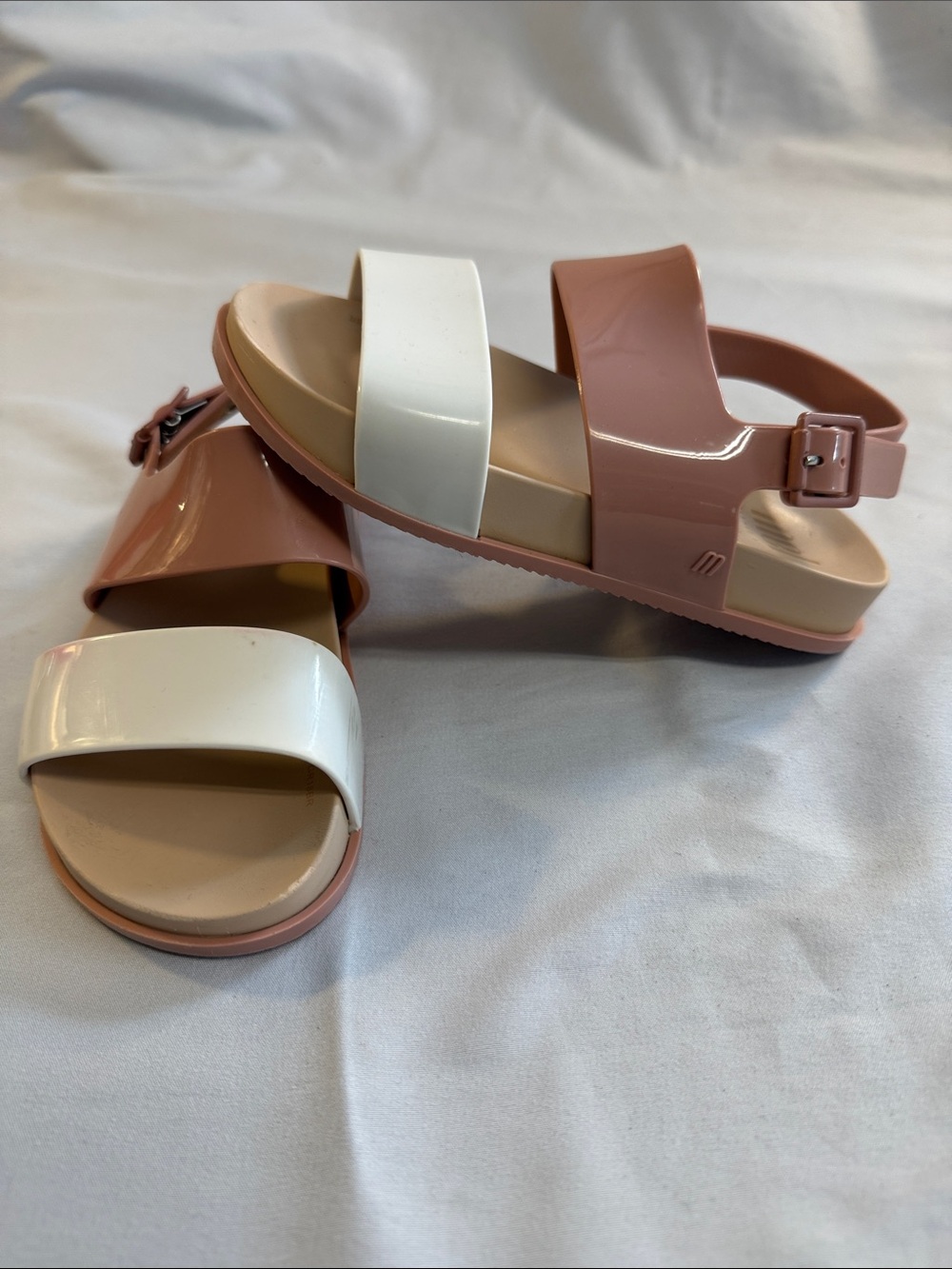 Mini Melissa - Kick off Pink and White Jelly Strap Sandals